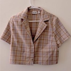 Aritzia Cropped Button Down Plaid Top